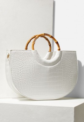 L. Bamboo Handle Tote - White Croc