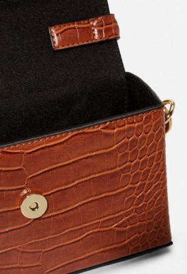 L. Boxy Baguette Crossbody Bag - Cognac Croc