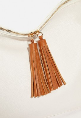 L. Double Tassle Shoulder Bag - White Cognac