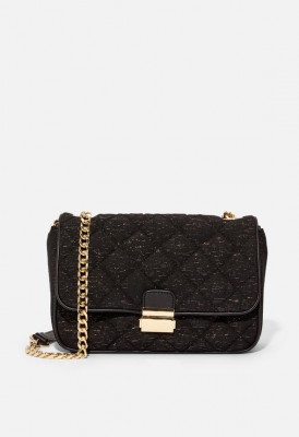 L. Quilted & Chain Crossbody Bag - Black